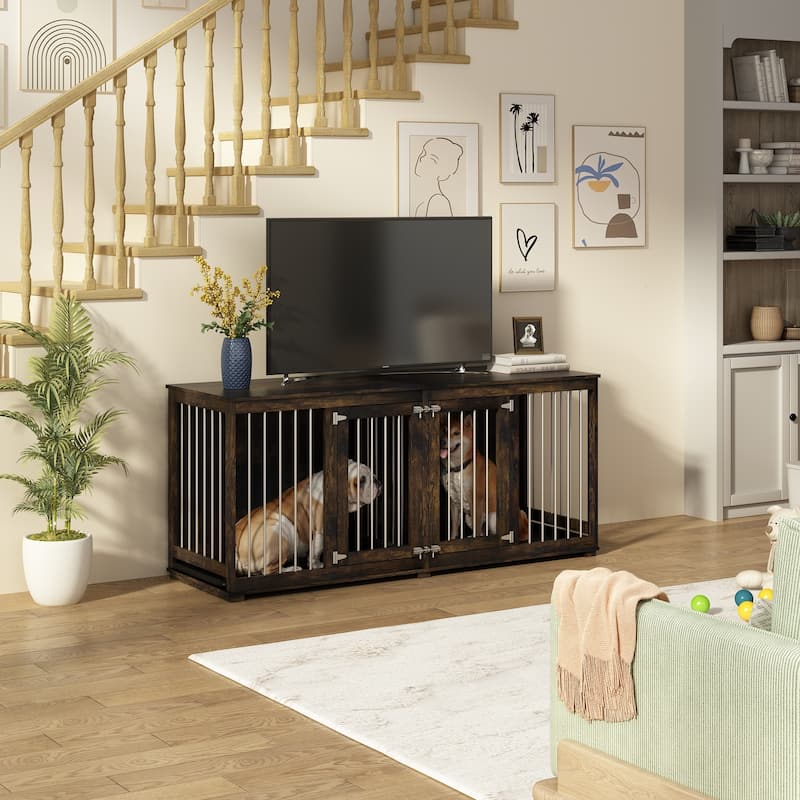 70.9" Modern Home Collection Dual Door Dog Kennel Available in Elegant