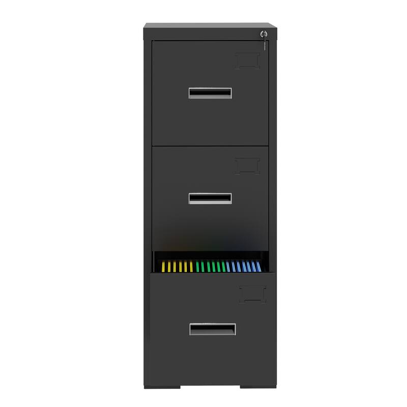 3 Drawer Metal Vertical File Cabinet with Lock and Card Slot File Cabinet for A4 Legal/Letter Size Narrow File Cabinet Locked