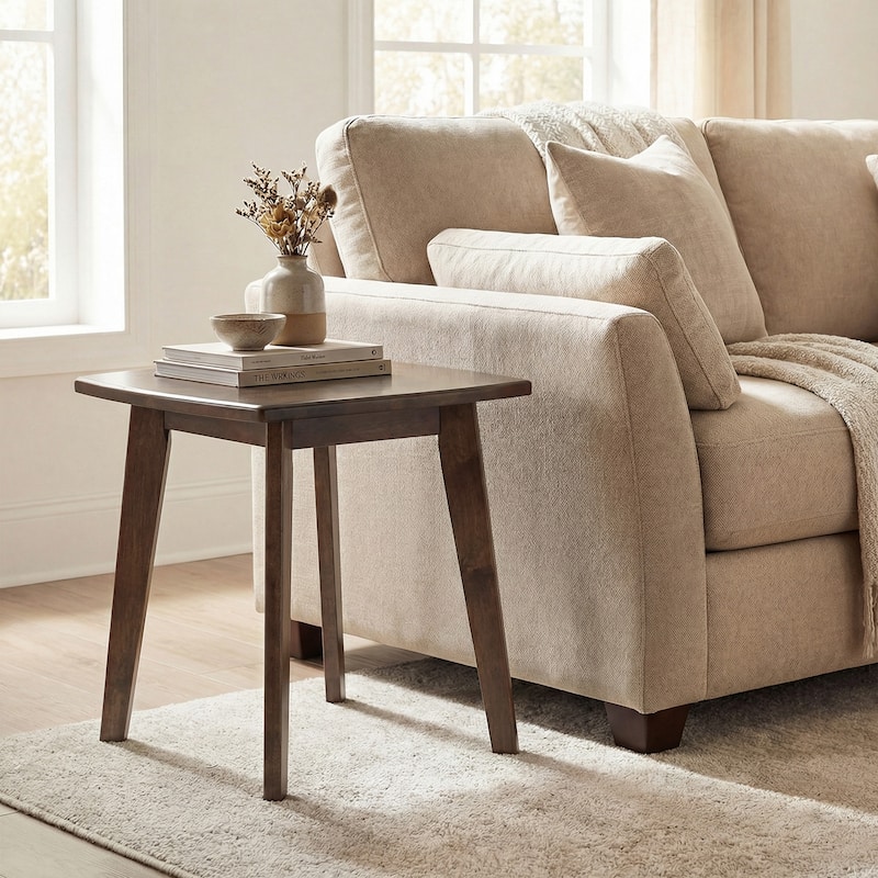 Gymax 17'' Solid Wood Side Table w/Thickened Top & Curved Edge for