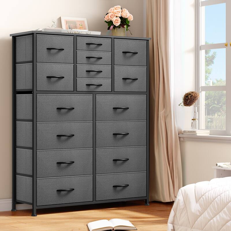 Moasis 16-drawer Dresser with Metal Frame, Wood Tabletop