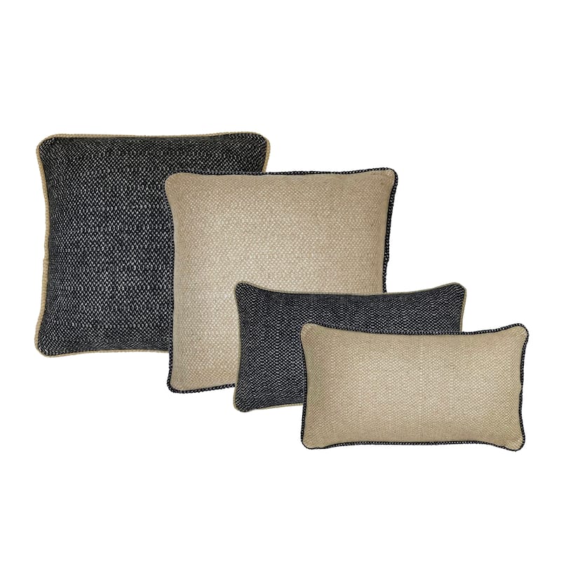 Alma Wool Blend Woven 14x24 Throw Kidney Pillow in Raven Black