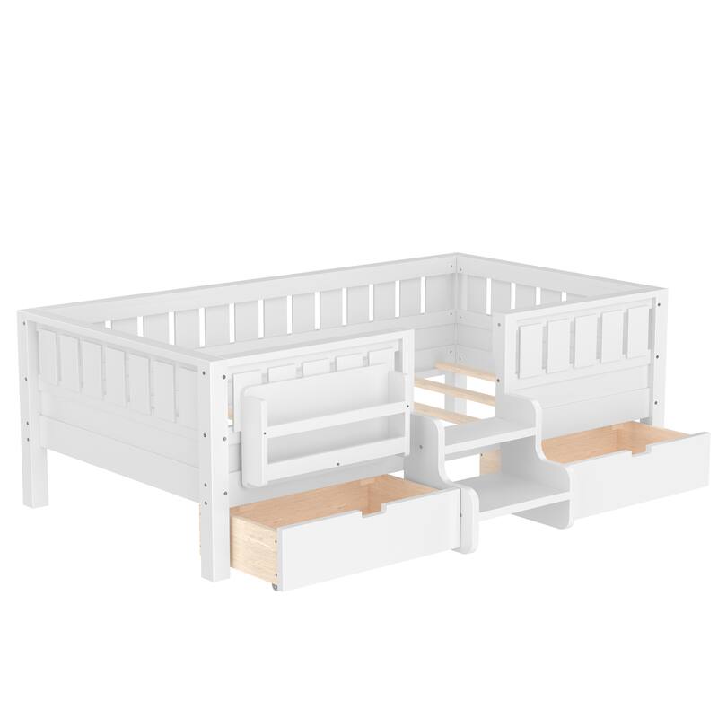 Full/Twin Loft Bed with Storage Drawers, Safety Staircase & Rails