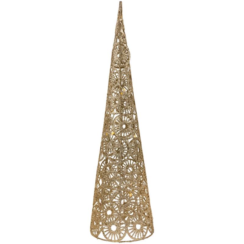 23.5" LED B/O Gold Glittered Wire Sunburst Cone Tree white Lights