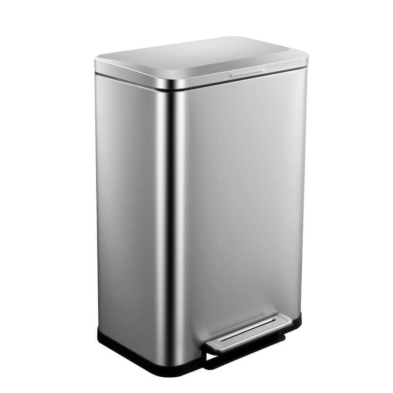 13.2 Gallon Stainless Steel Step Trash Can, Garbage Bin - Silver