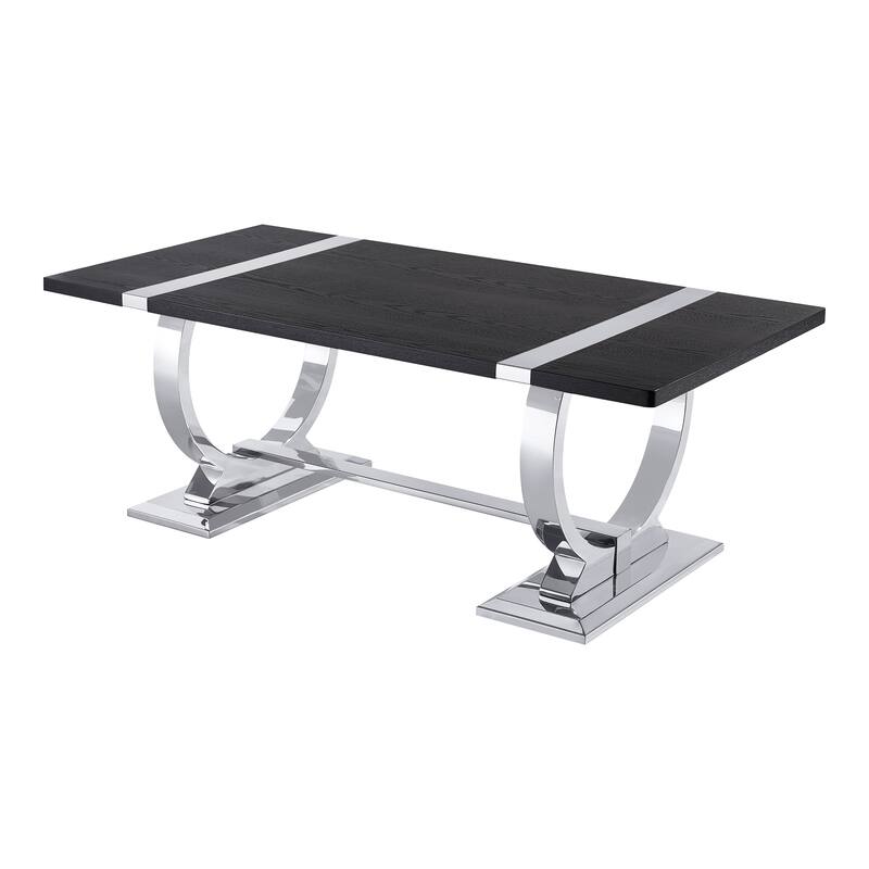Furniture of America Carra Modern 3-Piece Stainless Steel O-Shaped Trestle Base Coffee Table Set
