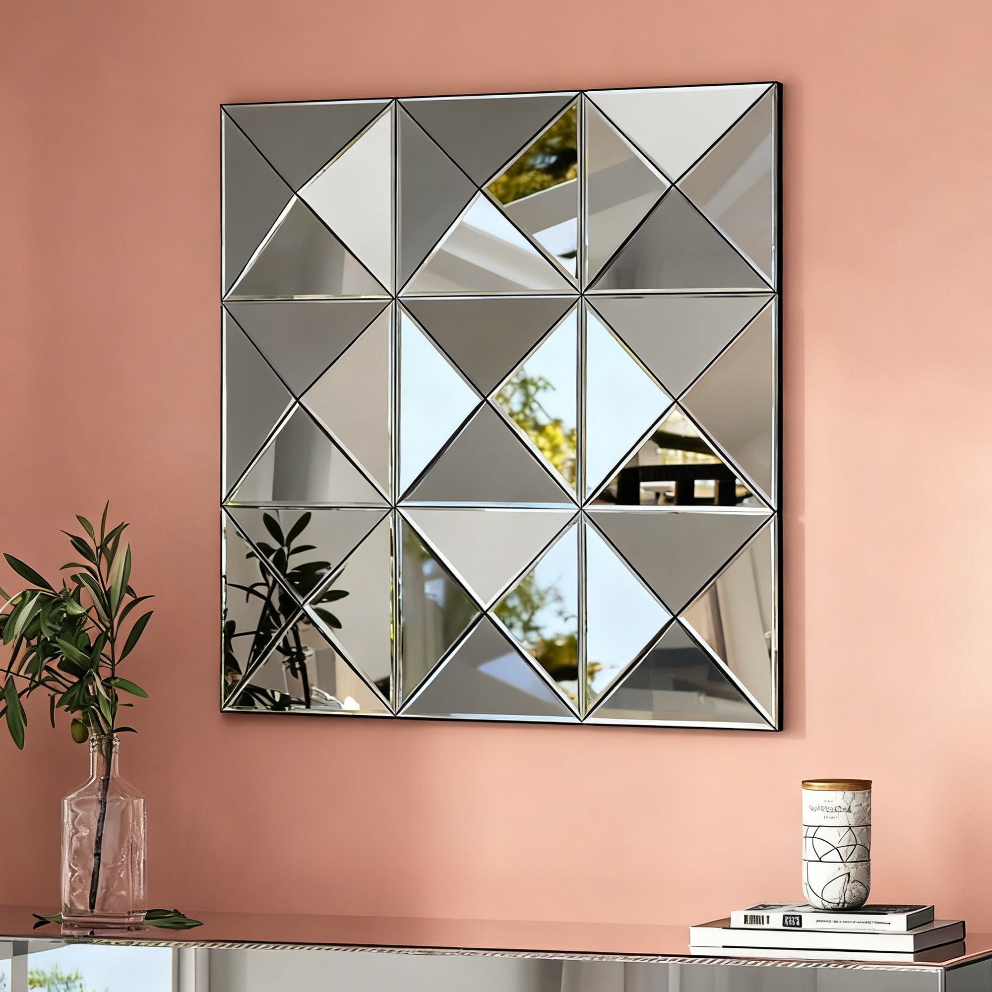 3d Mirror Wall Decor, Beveled Glass Wall Mirror, Interior Home Decor, Large Square Wall Mirror