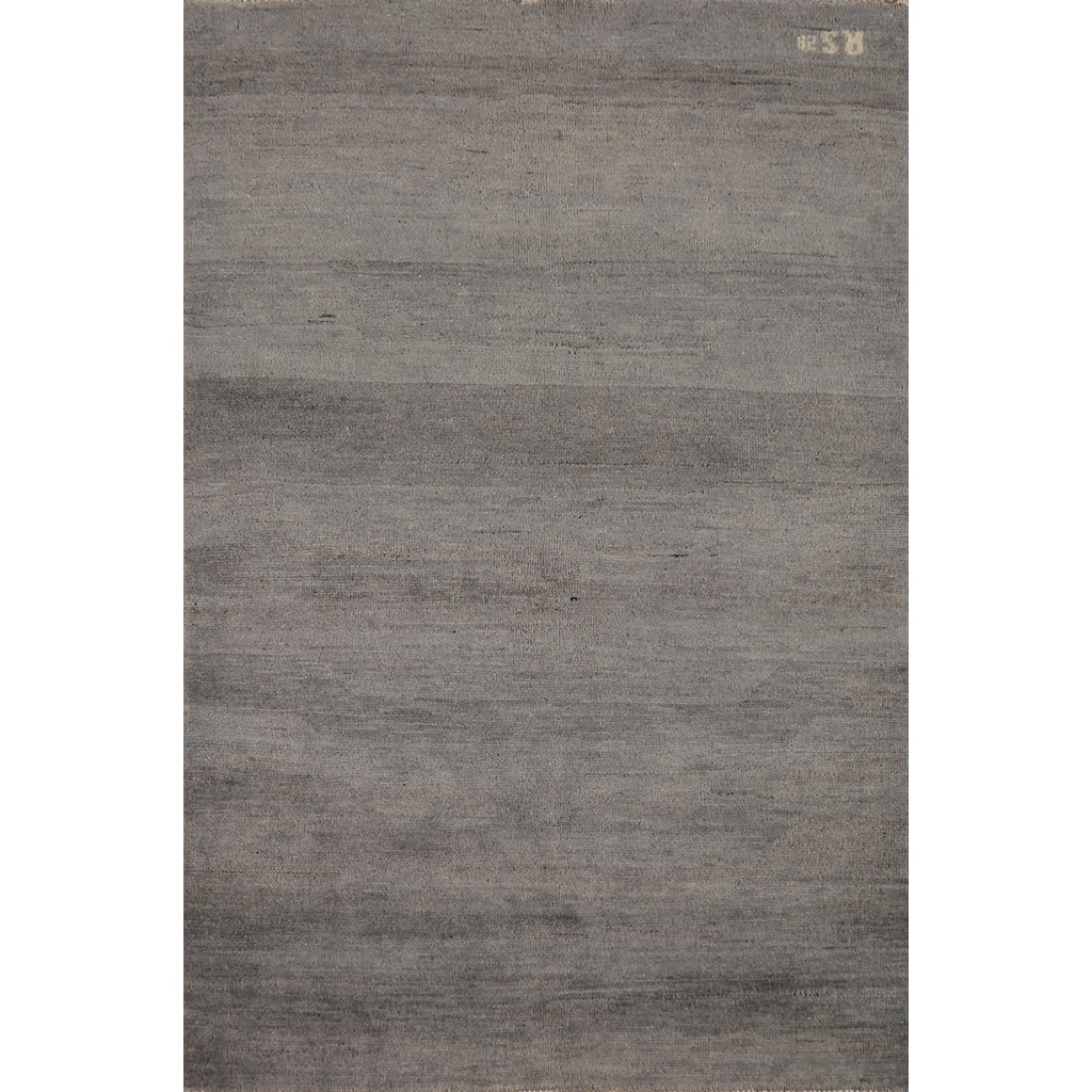 Solid Gray Gabbeh Modern Foyer Rug Hand-Knotted Wool Carpet - 3'3"x 4'10"