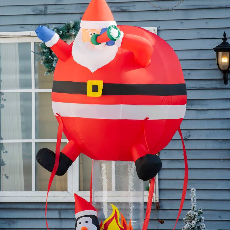 Outsunny 8ft Inflatable Christmas Santa Claus Hot Air Balloon with Penguin, Blow-Up Outdoor LED Yard Display