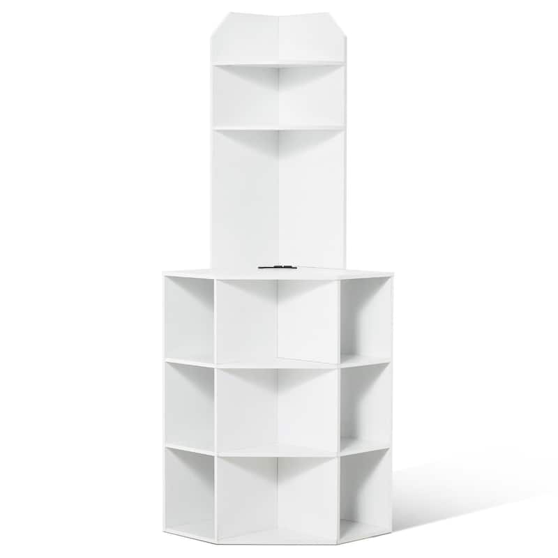 Modern 12-Shelf Corner Cabinet with Charging Station and Adjustable Storage for Bedroom or Study - 28.1"L x 21.3"W x 64.3"H