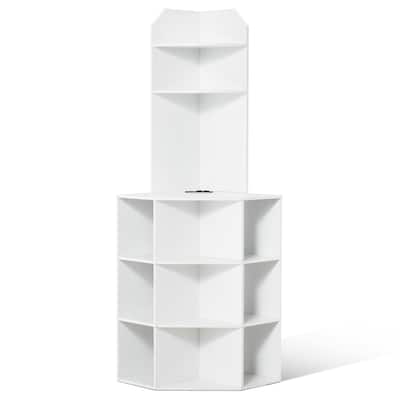 Modern 12-Shelf Corner Cabinet with Charging Station and Adjustable Storage for Bedroom or Study - 28.1"L x 21.3"W x 64.3"H