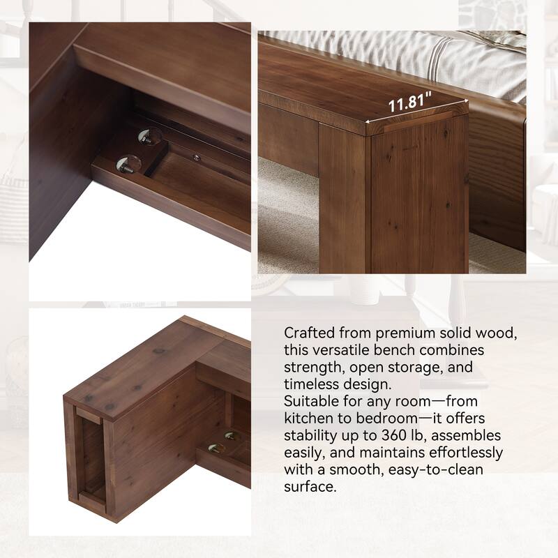 47.24 Inch Farmhouse Entryway Bench, Solid Wood Dining Bench