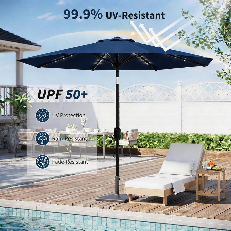 9 ft Patio Umbrella, 8 Sturdy Ribs, with Lights