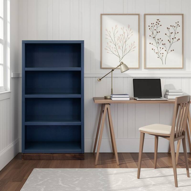 Bridgevine Home Nora Modular 60 inch High Bookshelf, No Assembly Required, Two-Tone Finish - Blue Denim and Whiskey