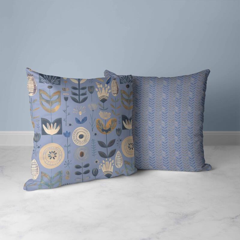 Baltic Blossoms Faux Suede Reversible Throw Pillow SkyBlue and Beige