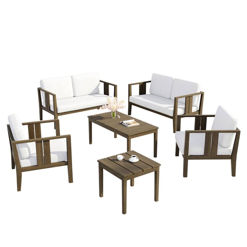 6-Piece Outdoor Furniture Solid Teak Patio Conversation Set with Table