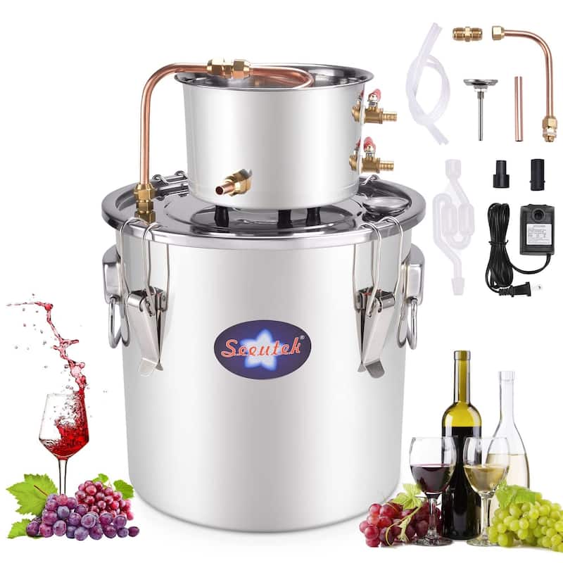Alcohol Still Water Alcohol Distiller Spirits Kit, Home Brew Wine Making Kit Oil Boiler Stainless Steel 2 Pots - 3Gal