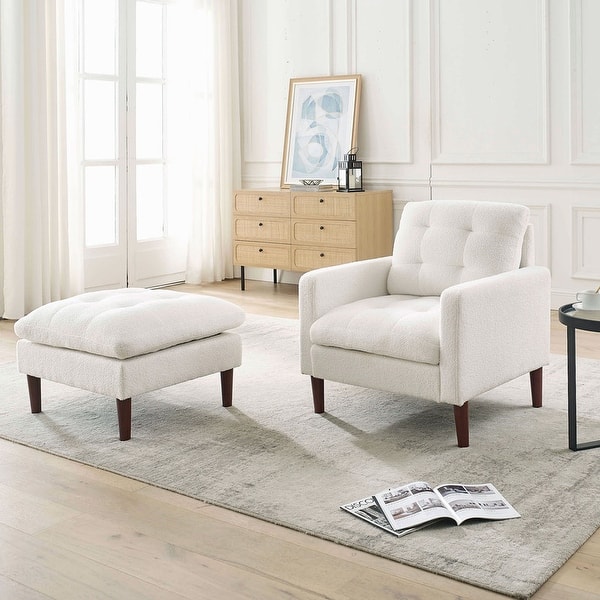 Modern Accent Chair, Upholstered Arm Chair with Ottoman Set