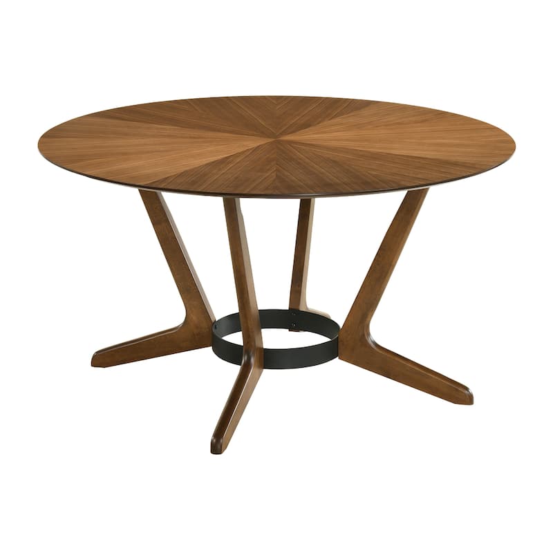 Alana Dining Table, Walnut Brown Rubberwood, Black Metal, 54 Inch Round - Walnut Brown, Black