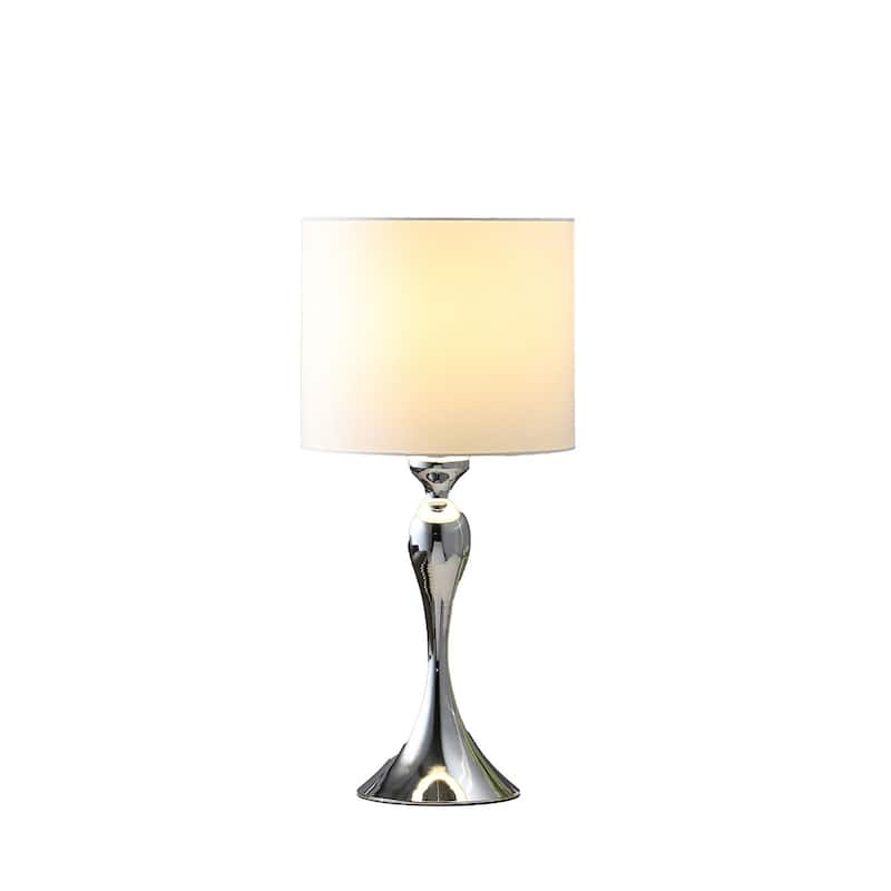 25" Modern Metal Table Lamp with White Drum Shade and Candlestick Design Base Shape In-Line Switch - 24.5"H x 12"W x 12"D - Silver-Sleek