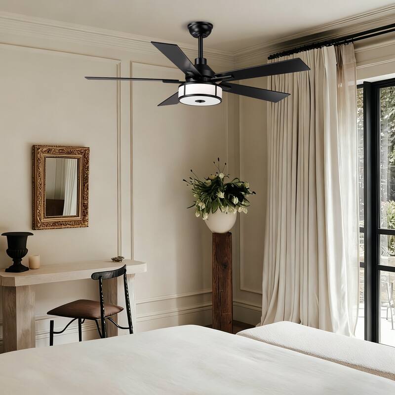 52" Modern Black Reversible Dimmable Integrated LED Ceiling Fan with Light and Remote - 52" W x 52" D x 17.72" H
