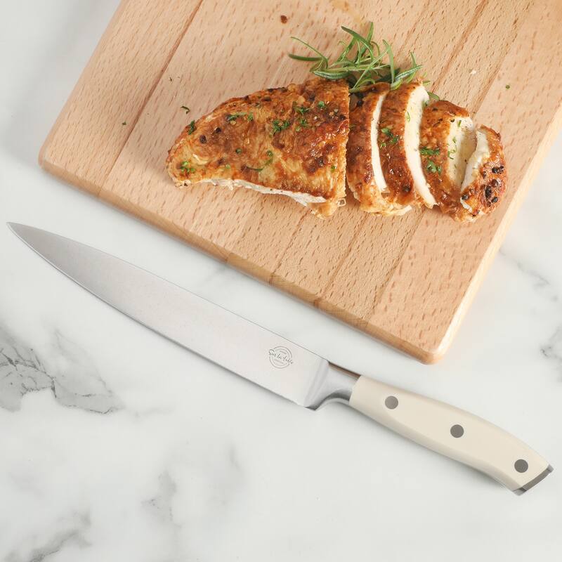 Sur La Table Kitchen Essential Tasting Kitchen German Steel Forged Full Tang Prfessional Knife with White Handle