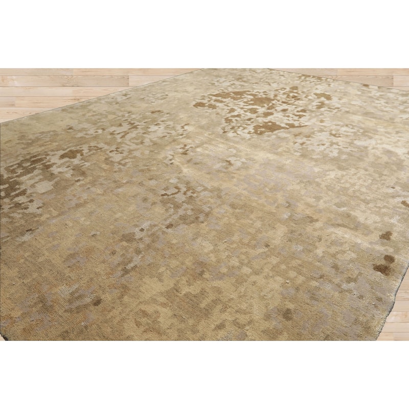 6x7'10'' Hand Knotted Wool & Silk Beige Tibetan Modern & Contemporary Rug - 6' x 7' 10''