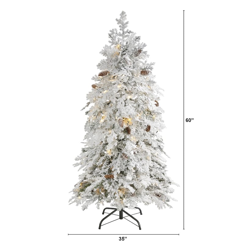5ft. Flocked Spruce Artificial Christmas Tree with 100 Clear LED Lights - Snow-Kissed Seasonal Holiday X-Mas Tree