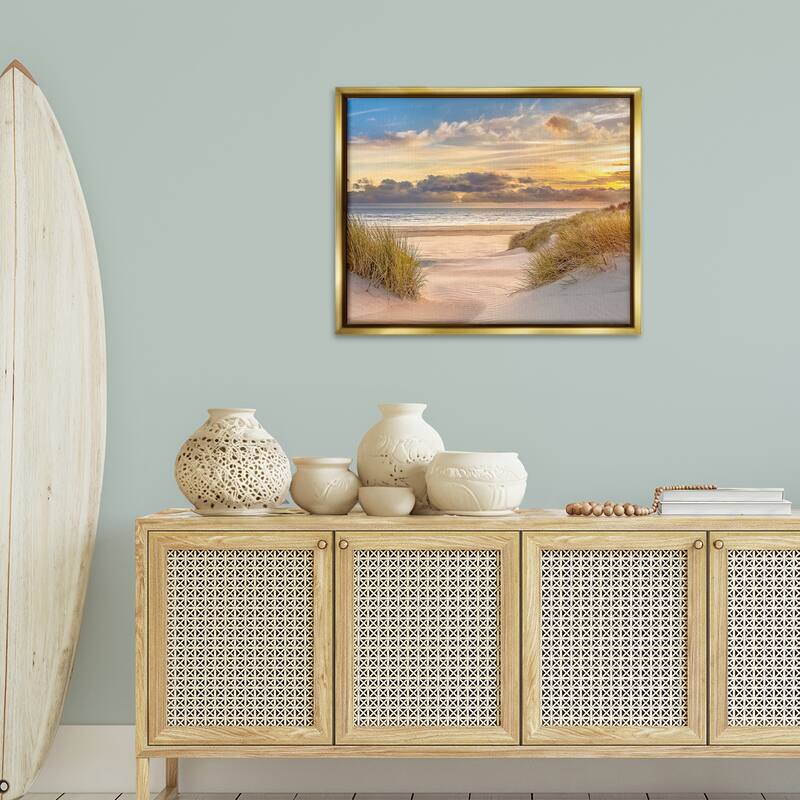 Stupell Serene Beach Between Dunes Framed Floater Canvas Wall Art Design By Mike Calascibetta