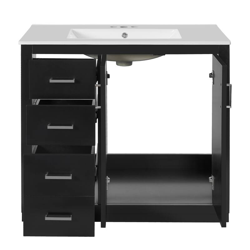 36'' Bathroom Vanity with Ceramic Sink Combo, Solid Wood Frame Bathroom Storage Cabinet with 3 Drawers& Soft Closing Doors