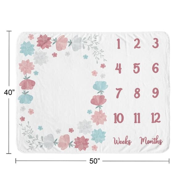 Floral Rose Flowers Girl Baby Monthly Milestone Blanket - Blush Pink Teal Aqua Blue Grey Pop Flower Boho Shabby Chic Watercolor