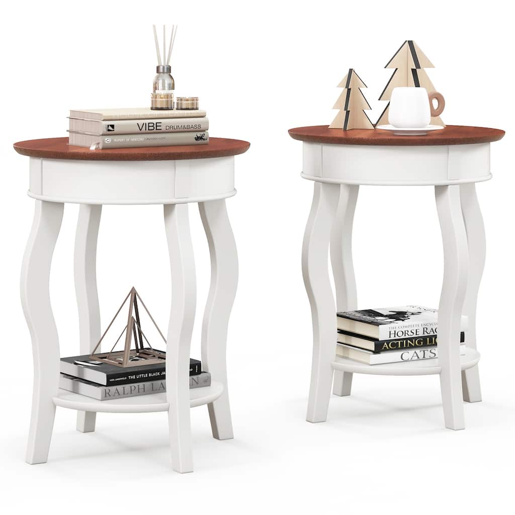 Gymax 2PCS 2-Tier Side Table w/ Storage Wooden Nightstand & Shelf &