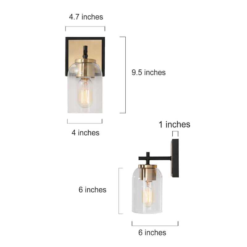 Modern 1-Light Black Gold Glass Wall Sconce Dimmable Bathroom Vanity Light - 4" L × 7.5" W × 10" H