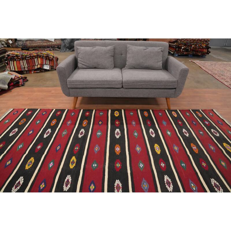 Hand Woven Oriental 100% Wool Carpet Southwestern Tribal Red Kilim Area Rug - 9' 9'' X 5' 7''