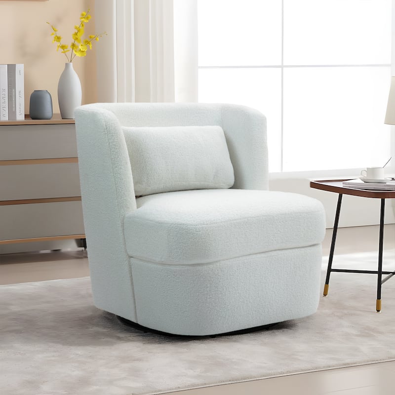 Upholstered Swivel Barrel Accent Chair - Boucle - White