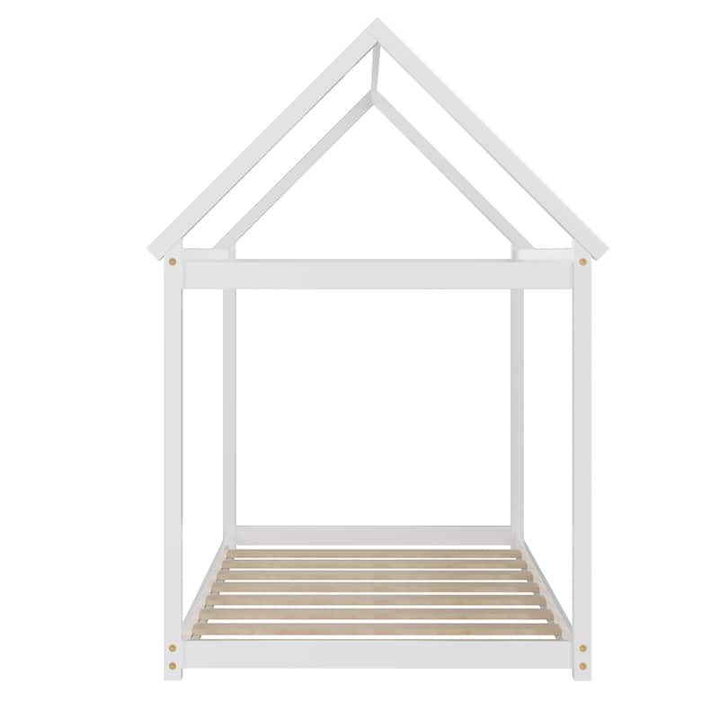 Costway Twin House Bed Wood Frame w/ Roof for Kids Toddler No Box