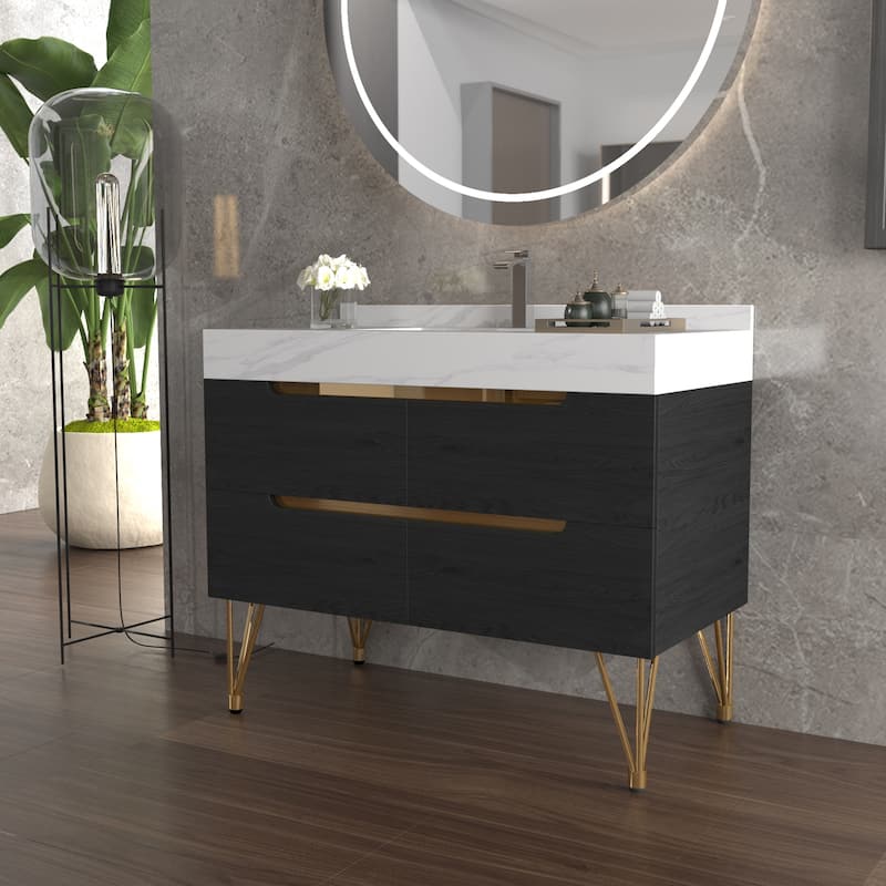 39-inch Marble Bathroom Vanity with 4 Drawers, Easy Assembly