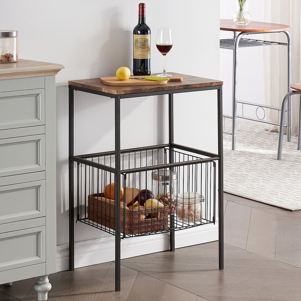 Javlergo Modern Side End Table with Storage Mesh Basket