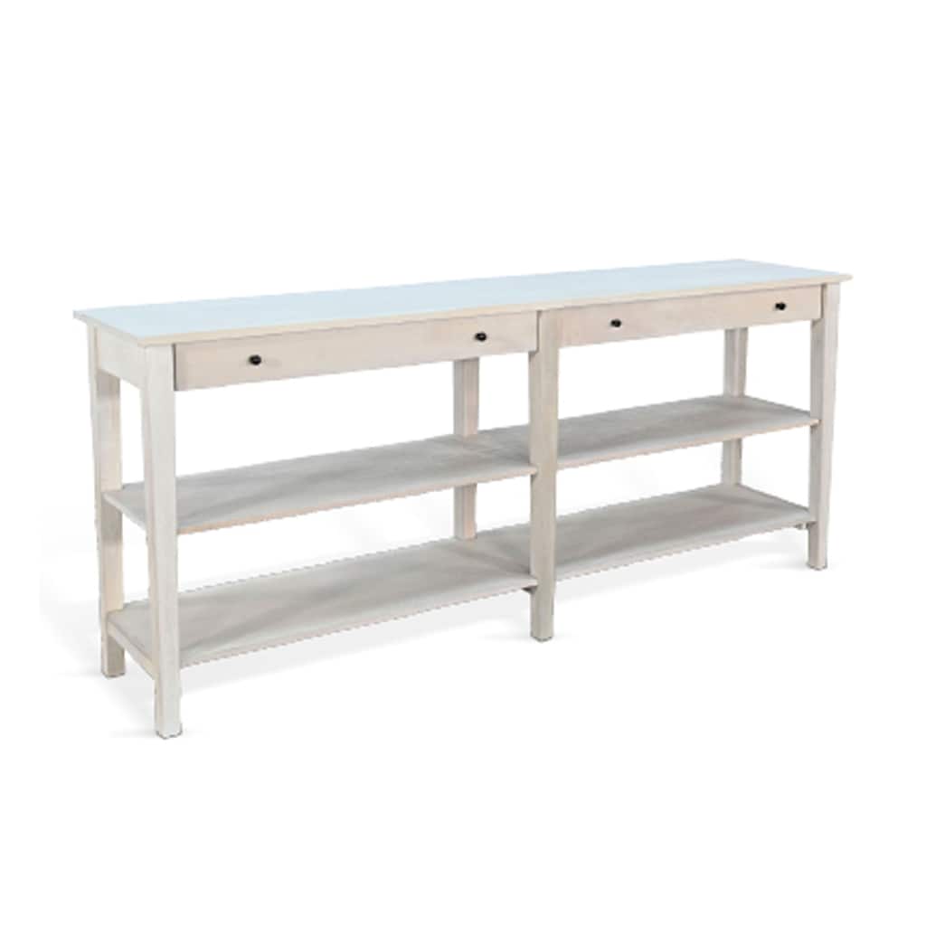 Meny Sofa Console Table, 71 Inch with Shelves, Light Gray Solid Wood