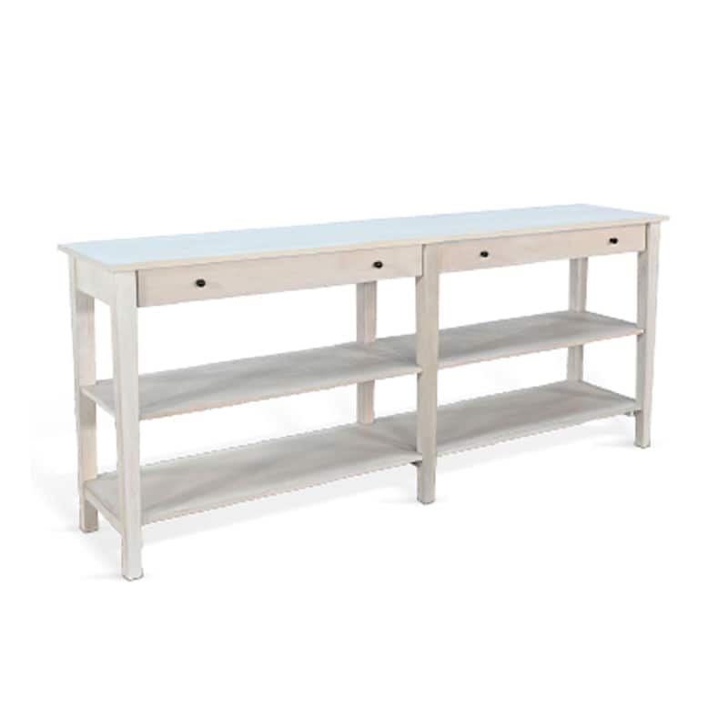 Meny Sofa Console Table, 71 Inch with Shelves, Light Gray Solid Wood