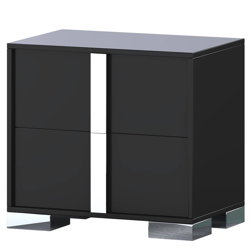 Nightstand with Metal Foot, Mirrored Bedside Table with 2 Drawers