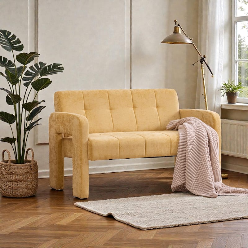 Modern Double Armchair Upholstered 2-Seater Sofa with Dual Armrests, Chenille Fabric Compact Couch for Living Room