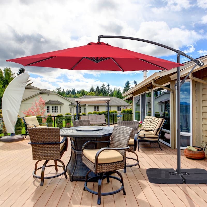 BONOSUKI 10ft Patio Offset Umbrella Outdoor Hanging Umbrella - Red
