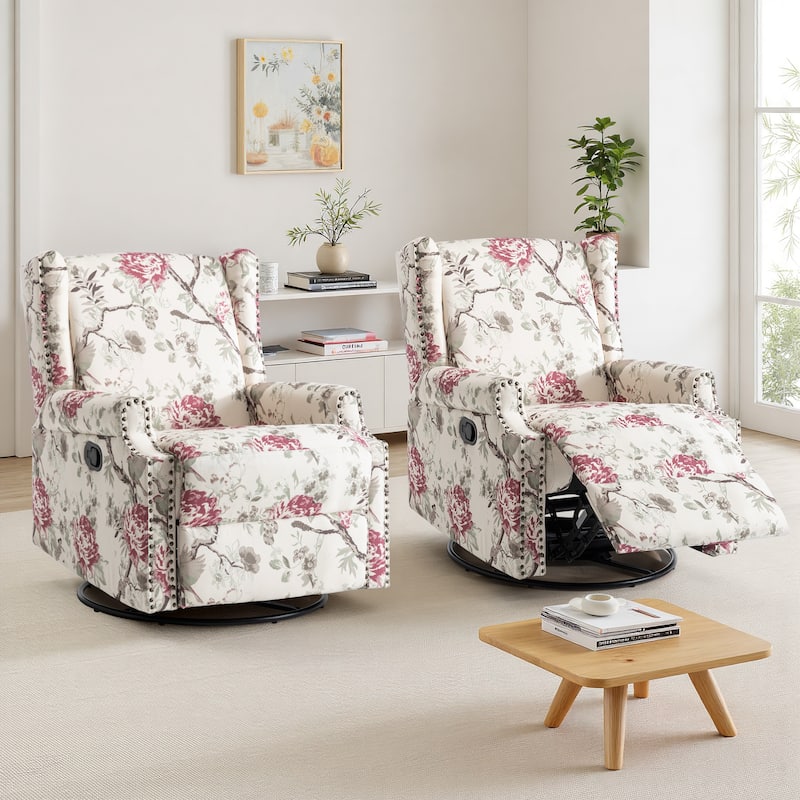 29'' W Pattern Swivel Glider Manual Push Back Recliner Chair Set of 2