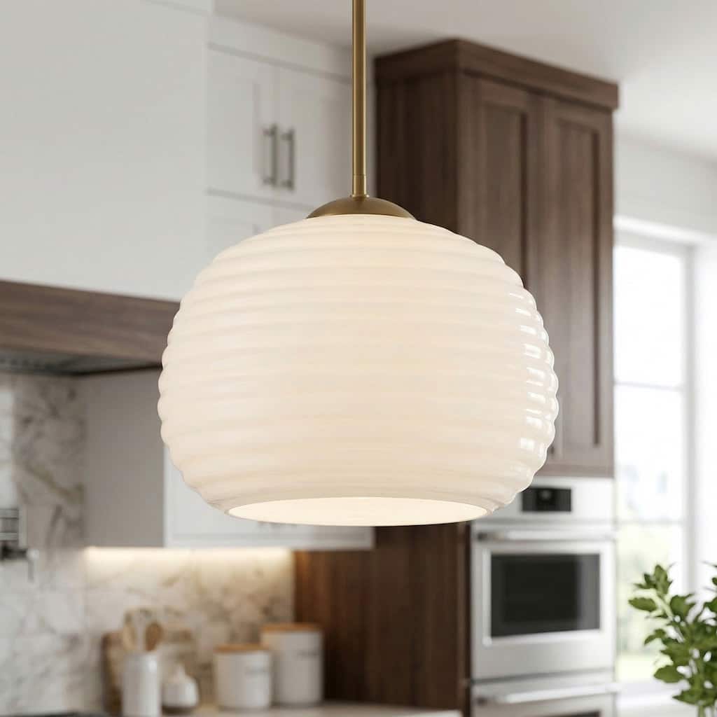 Acroma 1-Light Striped Glass Globe Pendant For Kitchen Island