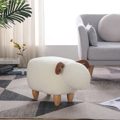 Little Sheep Kids Footstool, Home Cartoon Chair with Solid Wood Legs