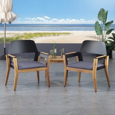 Roomfitters Outdoor Arm Chairs, Acacia Frame Backrest, Patio Seating for Balcony or Garden, Set of 2, Black