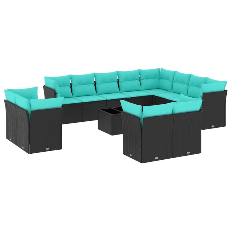 vidaXL Patio Sofa Set with Cushions Outdoor Conversation Furniture Poly Rattan - 21.7" x 24.4" x 27.2"