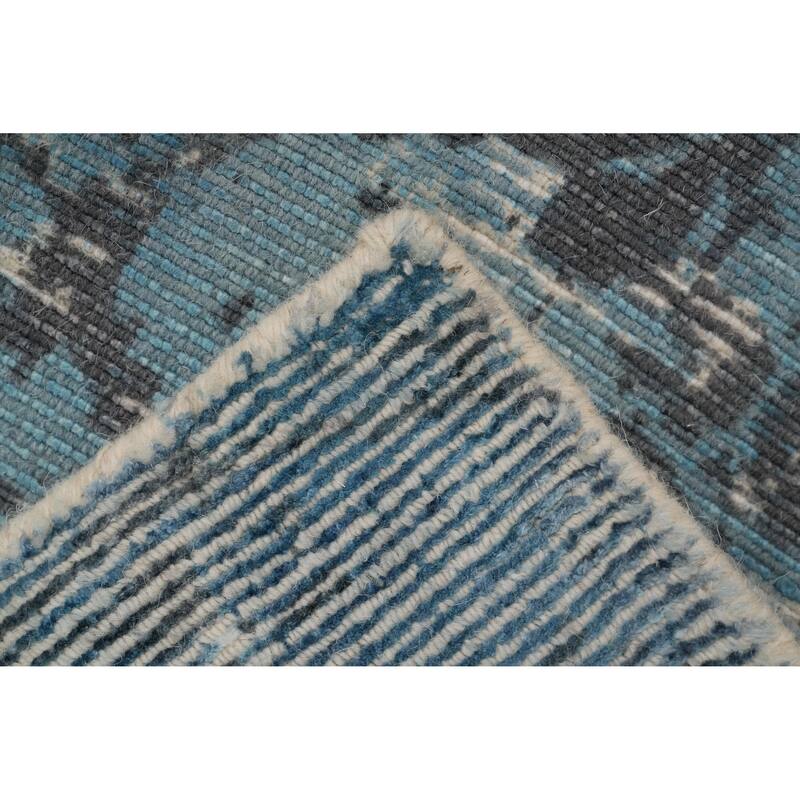 Hand Knotted Oriental Viscose Silk Carpet Modern All-Over Navy Blue & Blues Abstract Area Rug - 5' 0'' X 3' 0''
