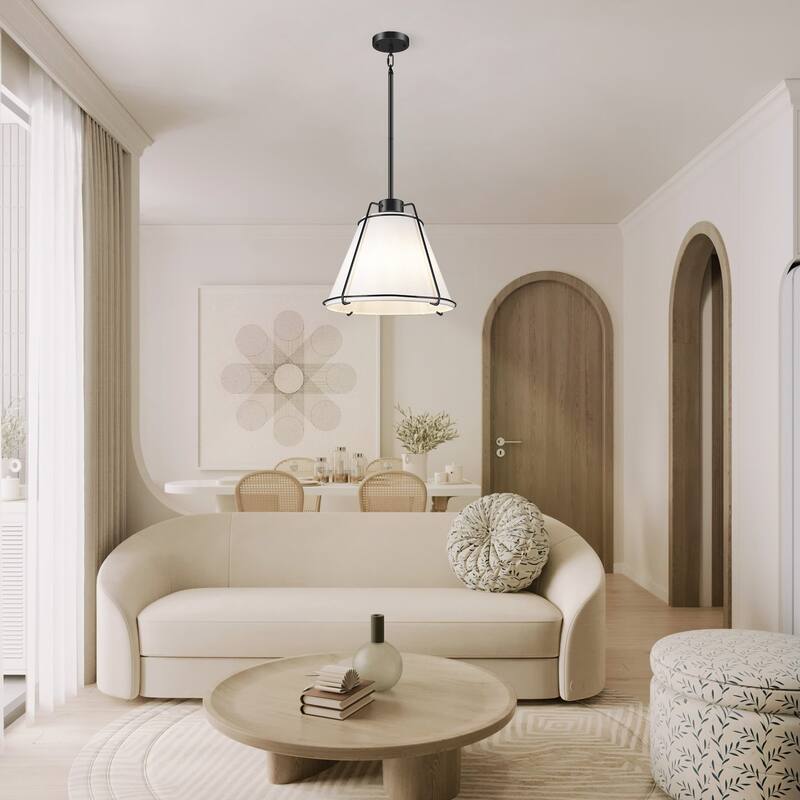 JASIWAY Modern Light Brass Chandelier with E26 Base and Fabric Shade