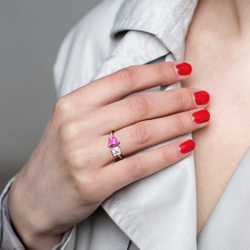 Miadora 2 1/2ct TGW Created Pink and White Sapphire Open Heart Ring in Sterling Silver